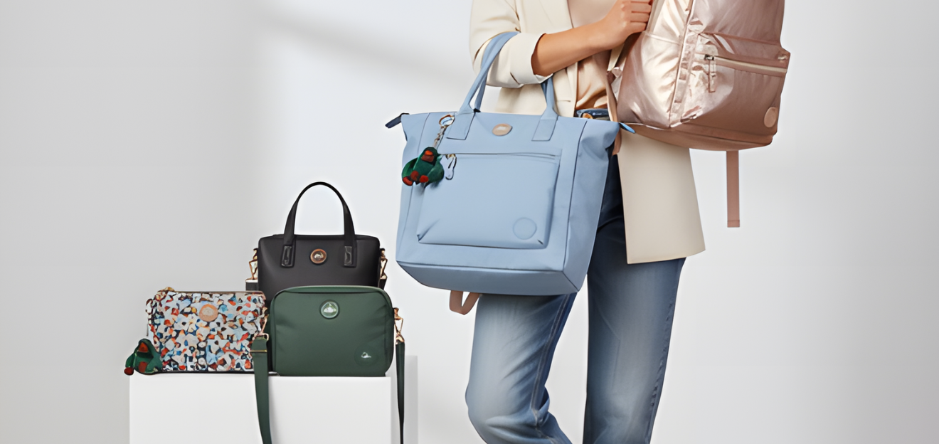 Stylish bags in various colors displayed